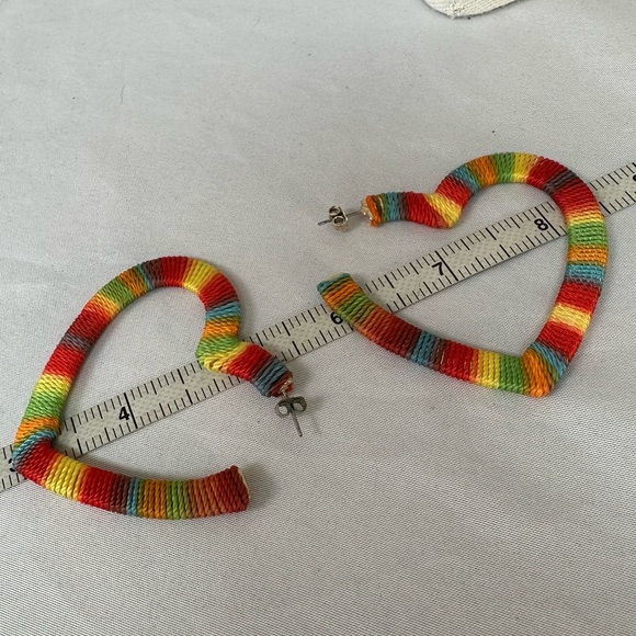 Rainbow wrapped large open heart earrings - Picture 4 of 6